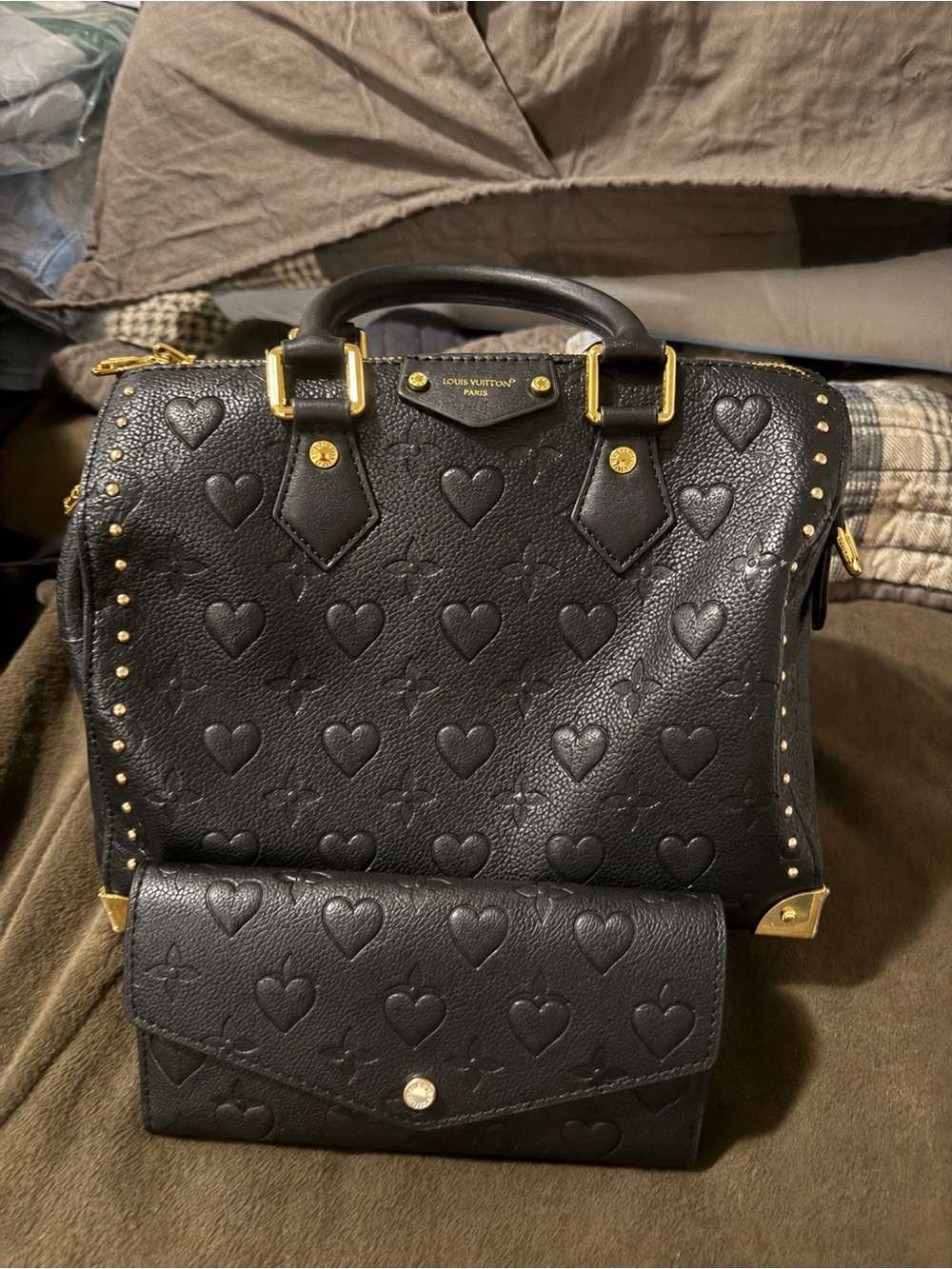 Black Monogram Satchel with Matching Wallet